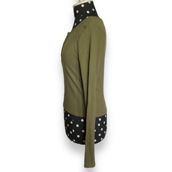 Forever 21 Womens Top Sz L Olive Green Cropped Length Ribbed Knit Long Sleeve - Picture 7 of 8